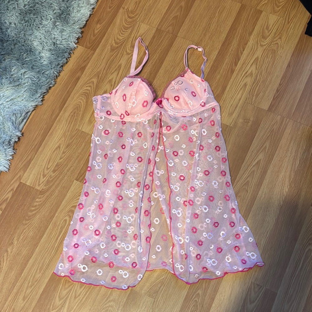 Rampage Pink Chemise with Floral Sheer Design